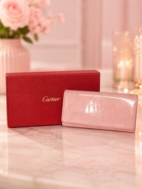 Cartier Vintage Collectible Pink Patent Wallet | Full Set | Rare Colorway